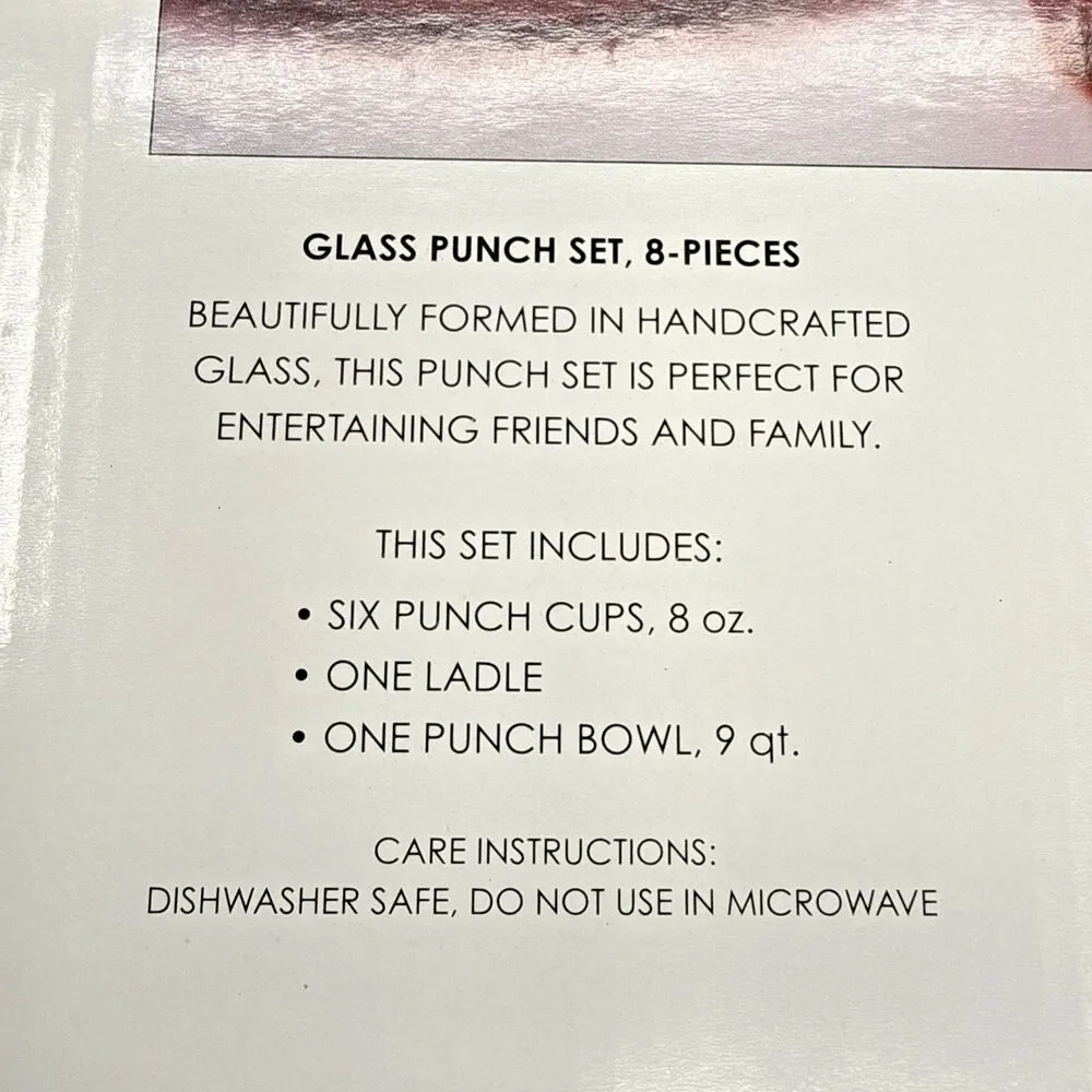Artland Simplicity Glass Punch Bowl 8 Piece Set - Bowl, Ladle, 6 Cups Orig. Box